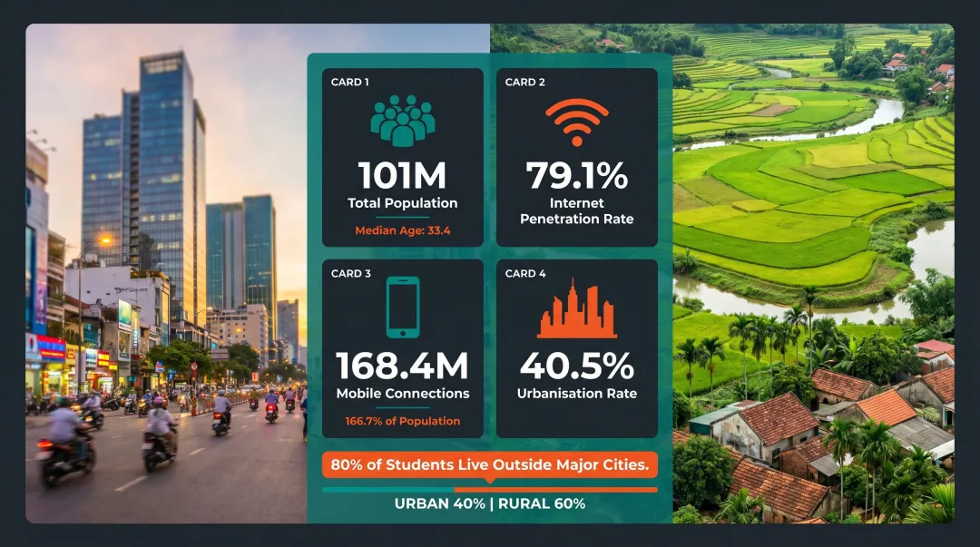 Vietnam EdTech market demographic statistics urban rural digital access breakdown