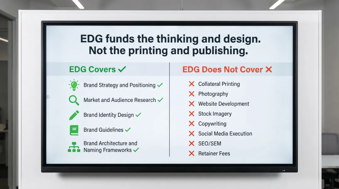 EDG grant branding covered versus excluded costs side-by-side comparison chart