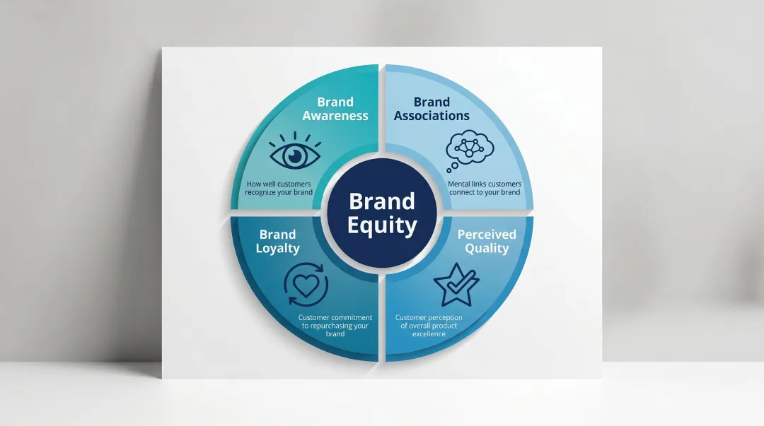 Aaker's four brand equity components awareness associations quality and loyalty diagram
