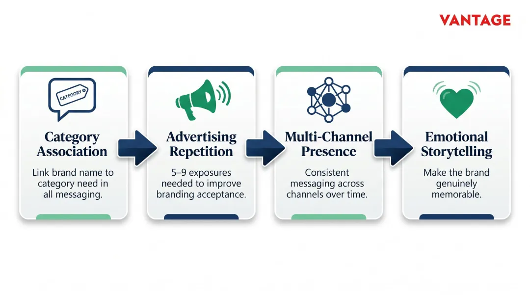Four-step brand recall building strategy from repetition to top-of-mind awareness