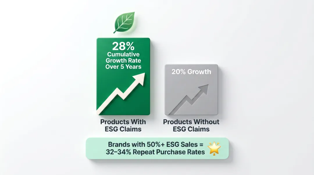 ESG product claims versus non-ESG cumulative growth rate comparison chart