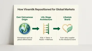 Vinamilk three-part brand strategy shift from OEM dairy to lifestyle brand infographic