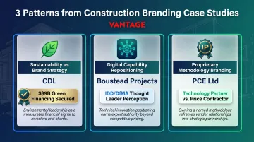 Three construction brand repositioning patterns CDL Boustead PCE comparison infographic