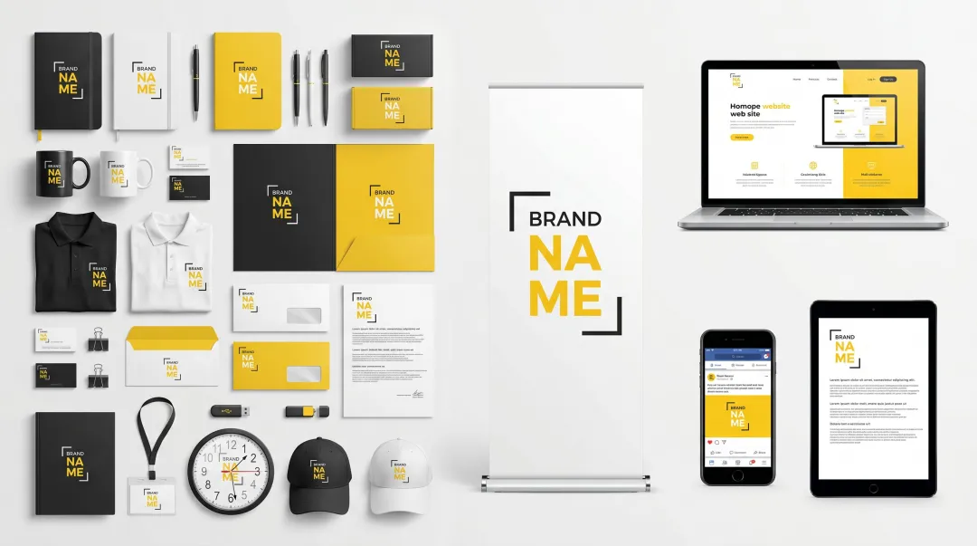Brand identity rollout across multiple business touchpoints packaging signage digital social media
