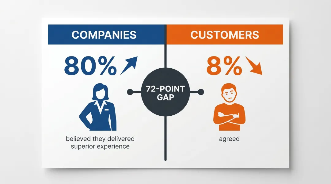 80 percent brand perception gap statistic showing company versus customer view