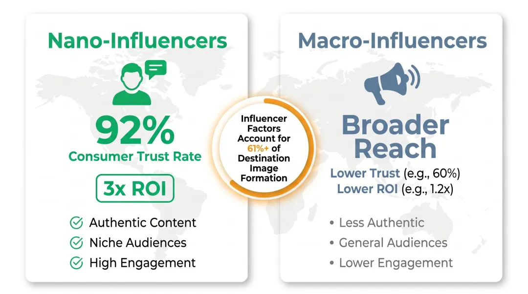 Nano versus macro influencer marketing ROI comparison for destination tourism campaigns