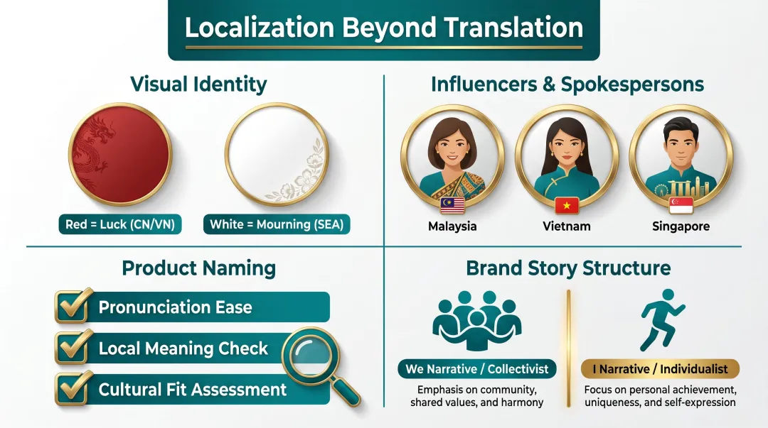 SEA brand localization framework four adaptive elements visual identity influencer naming story