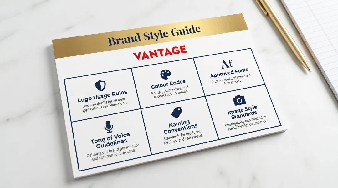 Law firm brand style guide six key components visual reference infographic