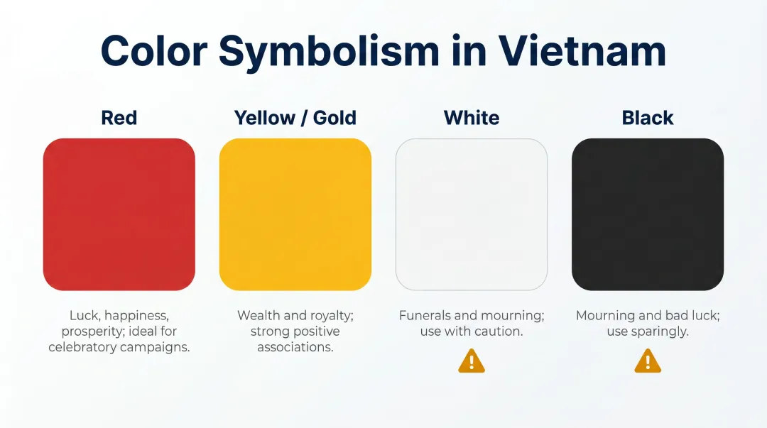 Vietnam brand color symbolism guide red yellow white black cultural meanings infographic