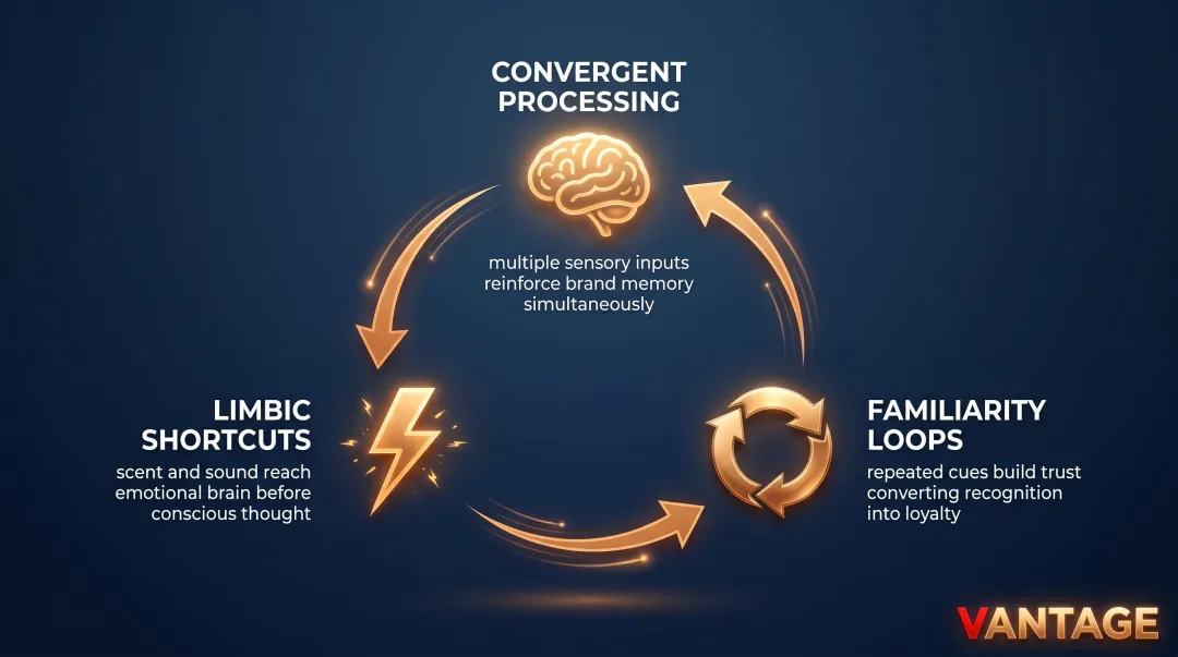 Three psychological mechanisms driving multisensory brand memory and loyalty formation