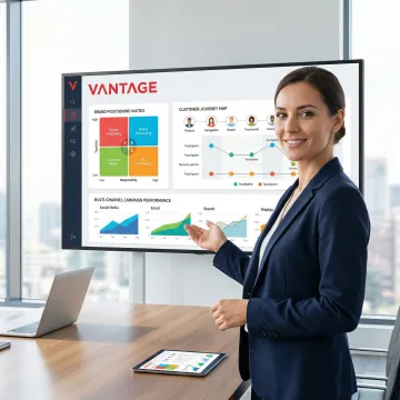 Brand strategist presenting digital marketing framework and campaign results