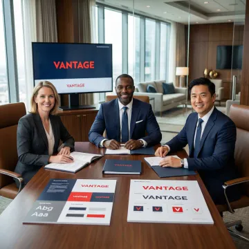 Law firm partners reviewing strategic brand presentation