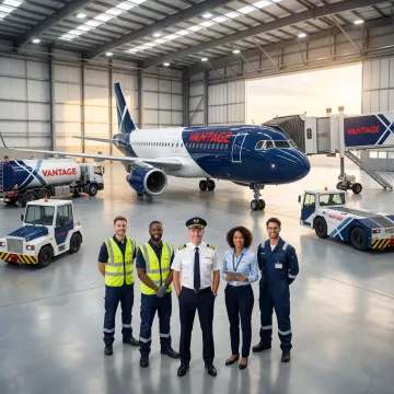 Modern aviation facility with branded aircraft and professional ground operations