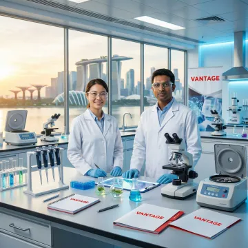 Life science professionals collaborating on brand strategy in modern Singapore office