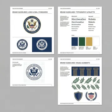Government agency brand identity guidelines showcase featuring logo applications, colour systems, and typography standards
