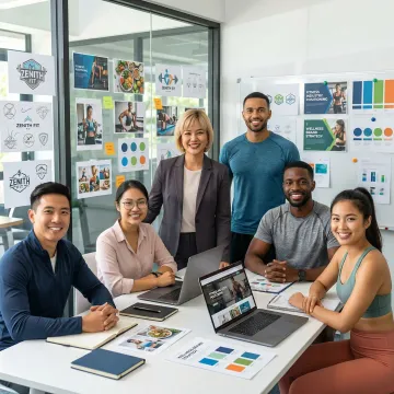 Fitness branding materials showcasing cohesive wellness brand identity across multiple touchpoints
