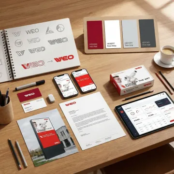 Logo design process showing sketches, digital concepts, and final brand applications
