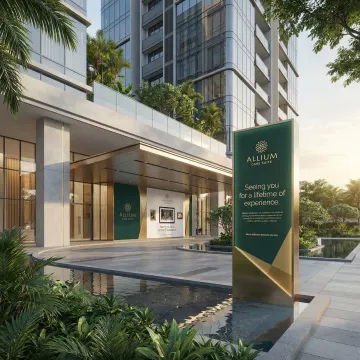 Modern luxury real estate development with contemporary branding and architectural design in Singapore