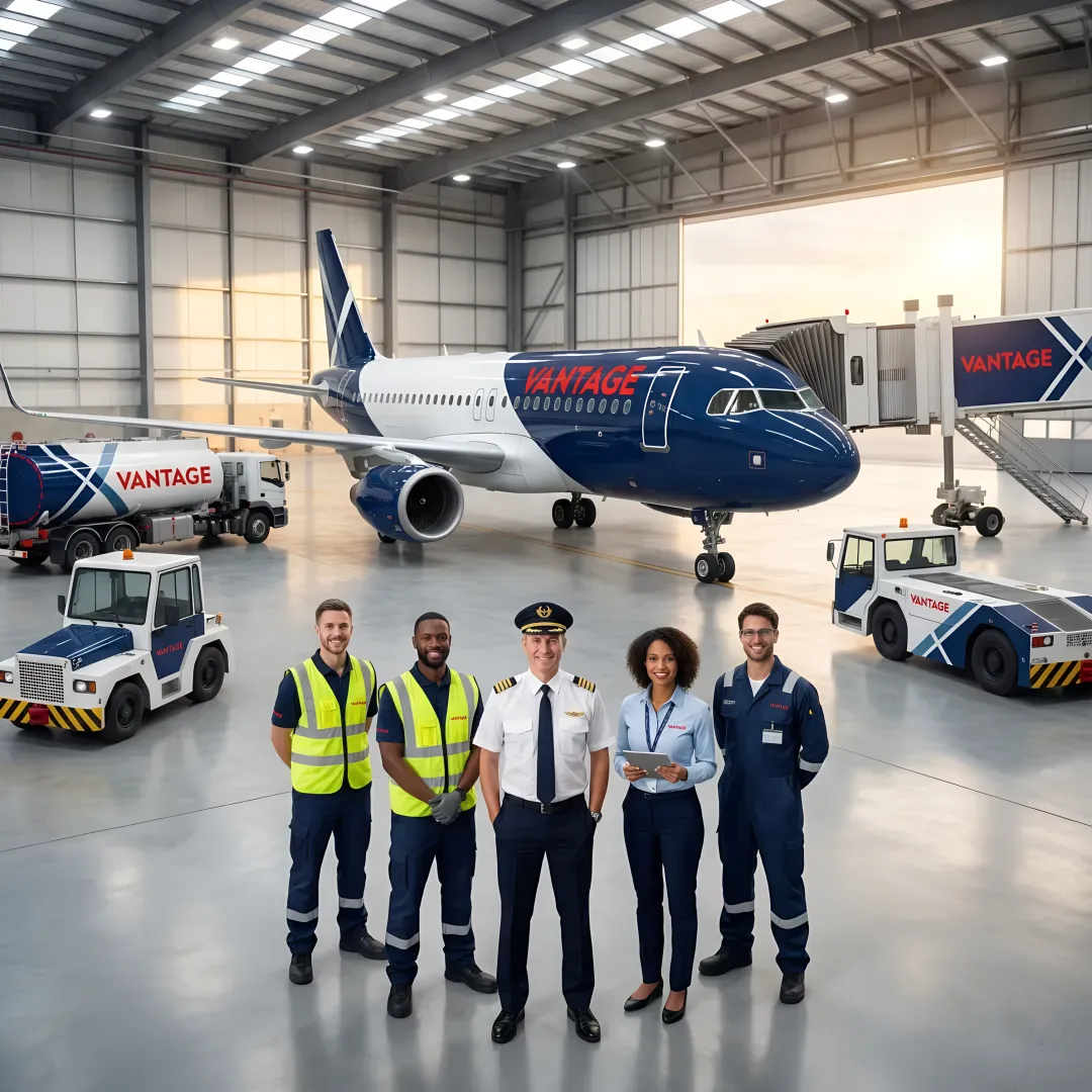 Modern aviation facility with branded aircraft and professional ground operations