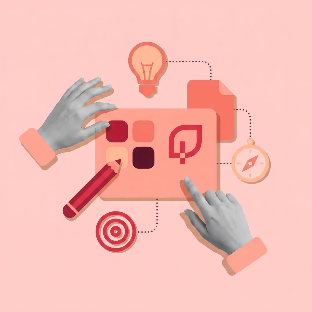 Brand strategy session with marketing materials and design mockups
