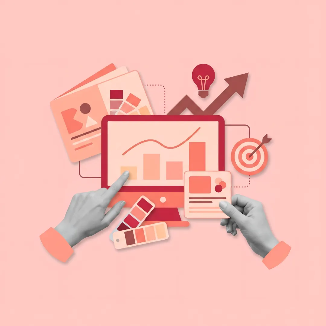 Brand content strategy planning with analytics dashboard and creative materials