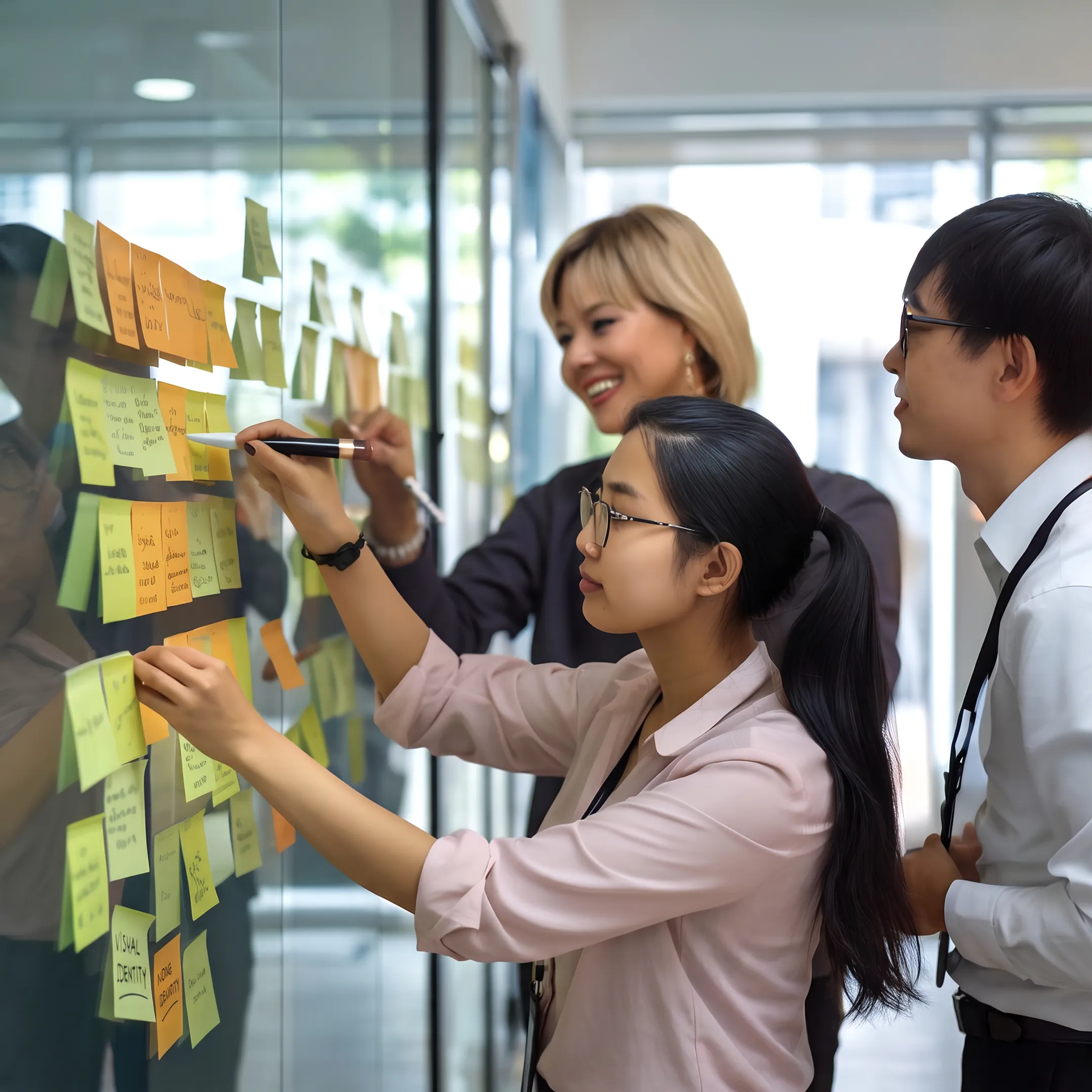 Brand strategist presenting identity concepts to a Singapore client team