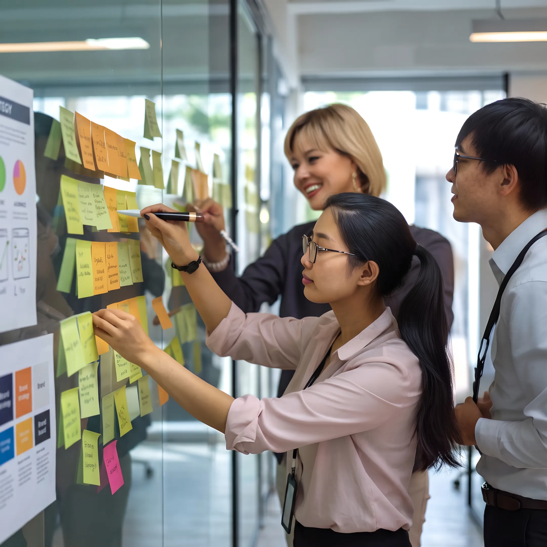 Creative agency team collaborating on brand strategy and visual identity in Singapore