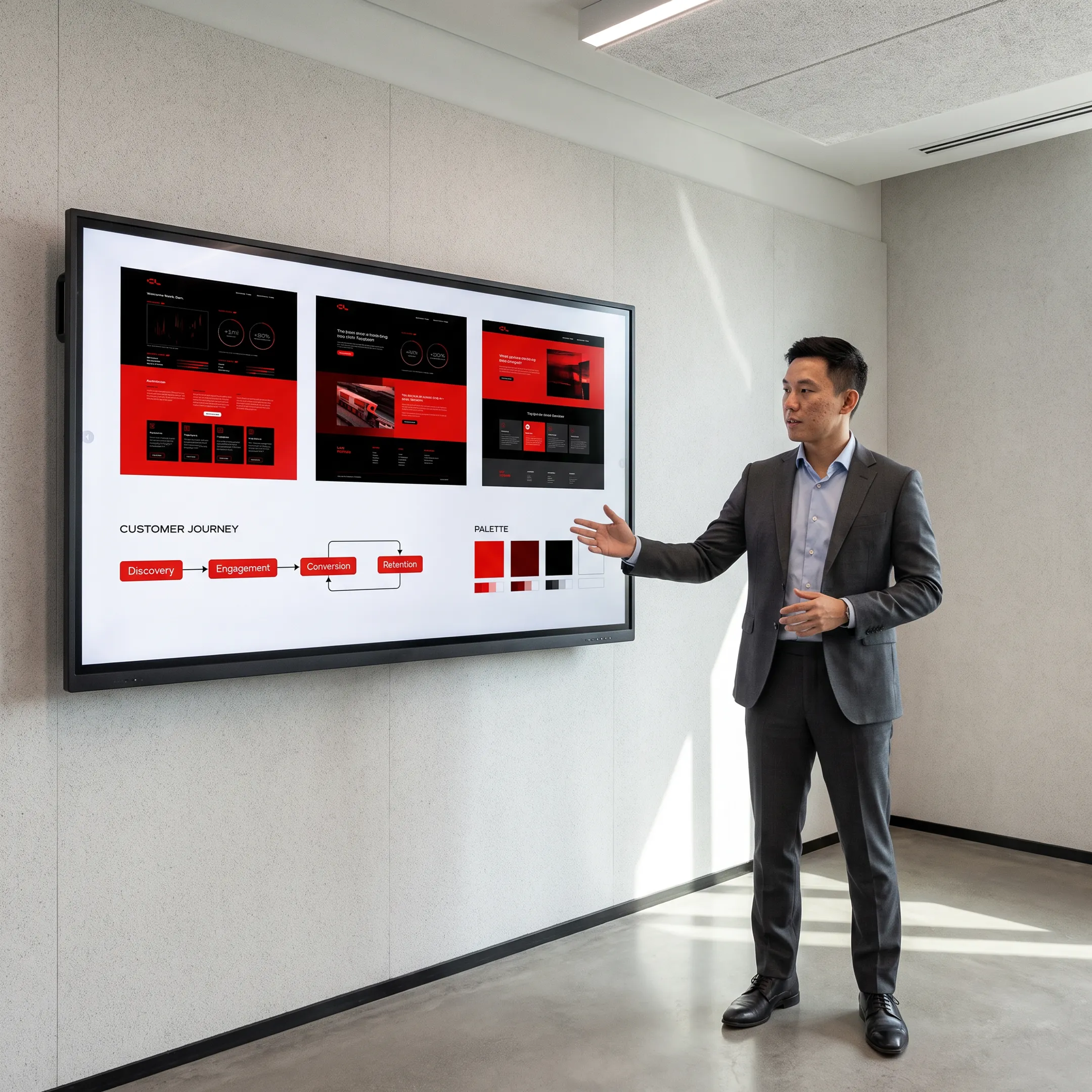 Brand strategist presenting a Singapore website redesign concept to an organisation