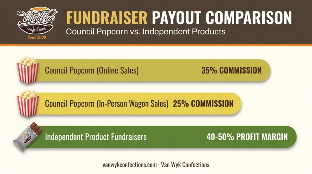 Council popcorn versus independent fundraiser profit margin comparison chart