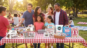 Assorted chocolate bars and snack fundraiser products ready for family reunion sale