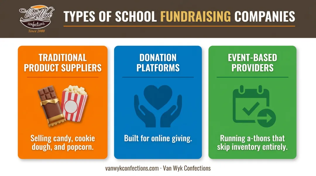 Three types of school fundraising companies compared side by side