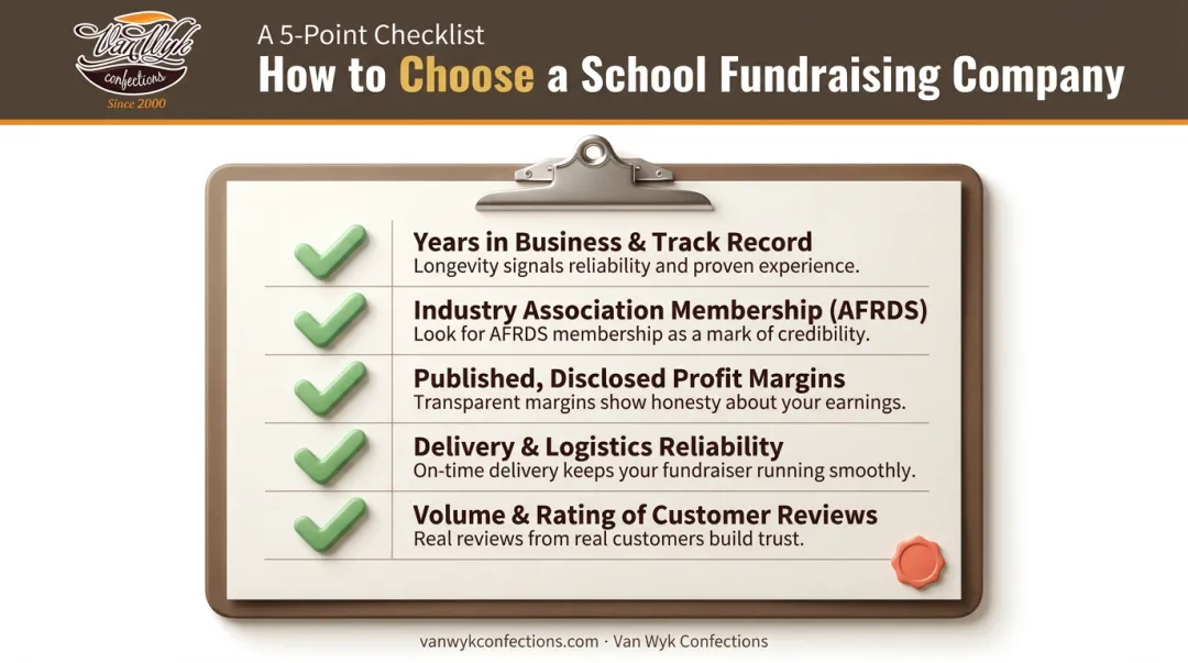 Five-factor checklist for evaluating school fundraising company reliability and value