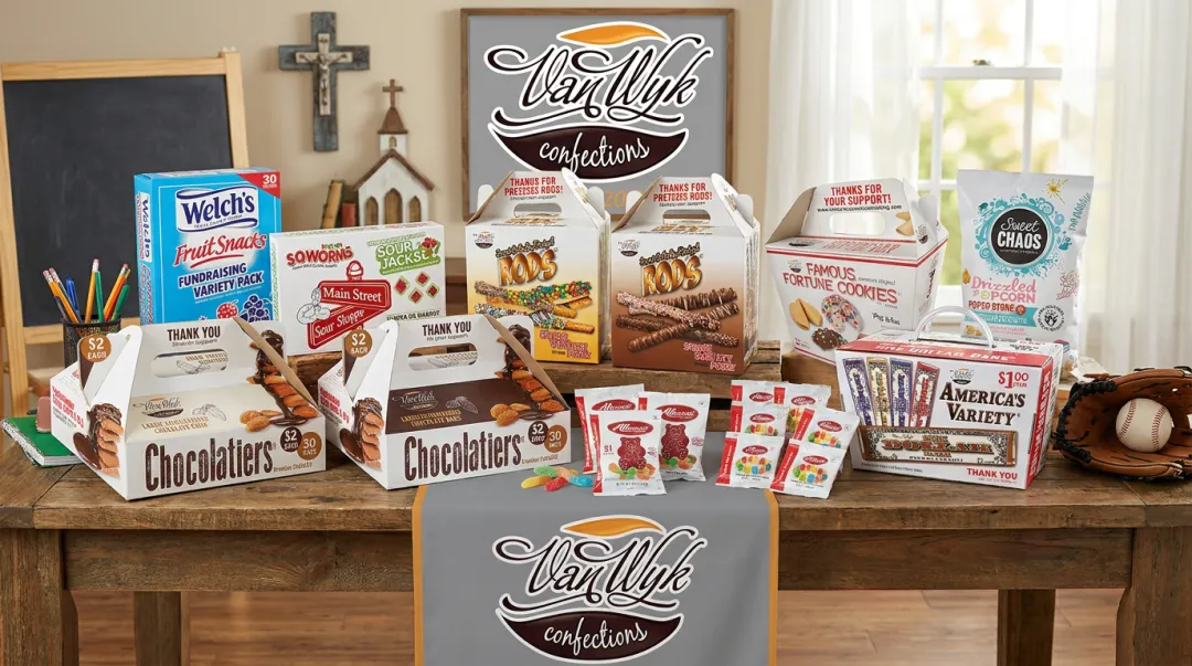 Van Wyk Confections fundraising product lineup of candy and snacks