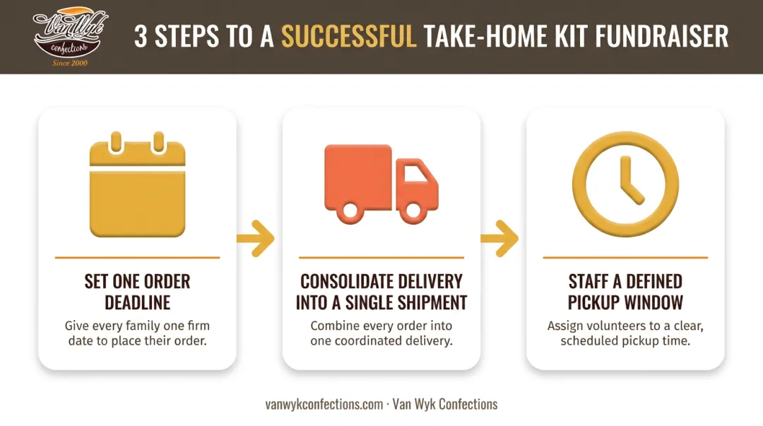 3-step pre-order process for school pizza and taco kit fundraisers