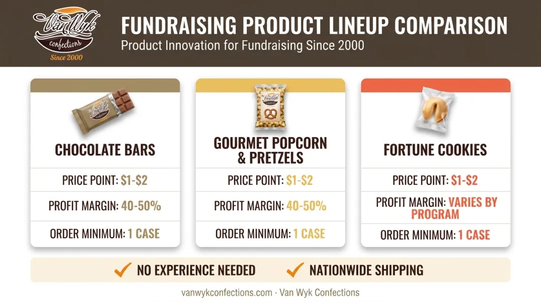 Comparison of three football fundraiser product lines pricing and profit margins