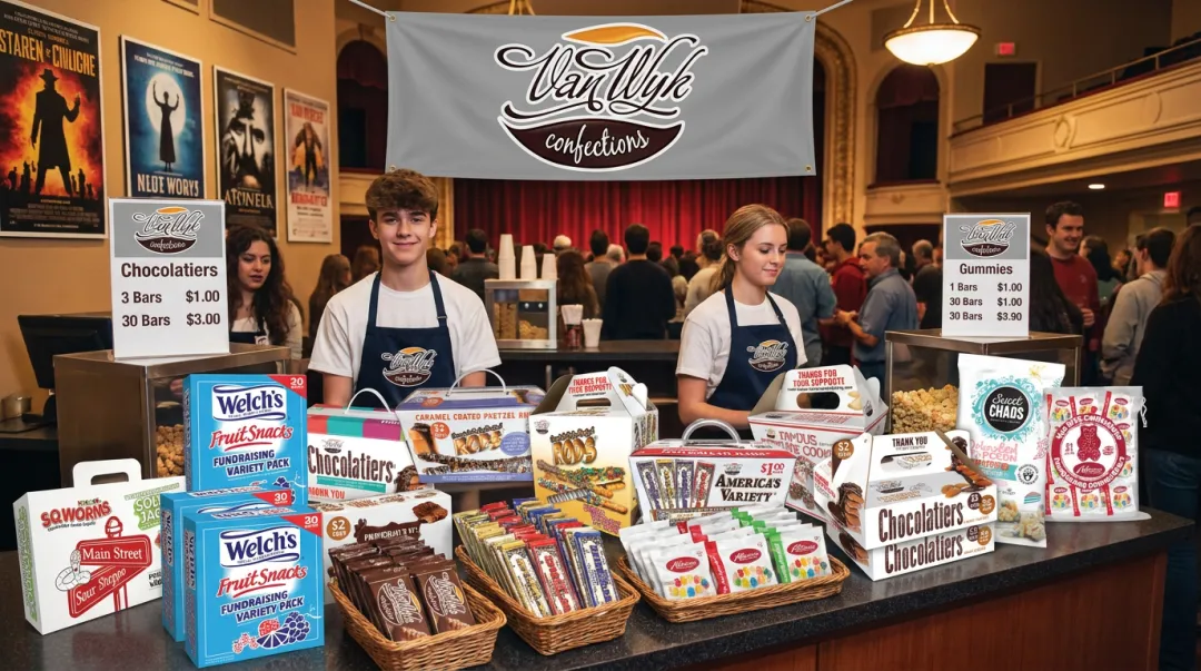 Van Wyk Confections concession fundraiser product lineup for theatre programs