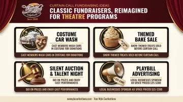 Four classic school fundraiser ideas reimagined with theatrical flair infographic