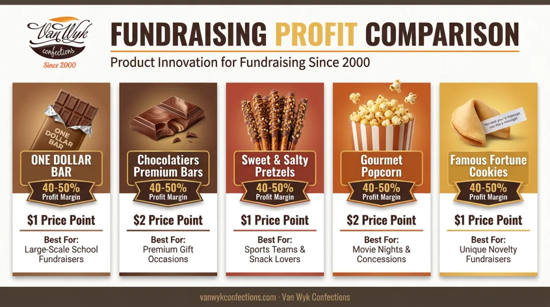 Five top 2026 fundraising products profit margin and price point comparison