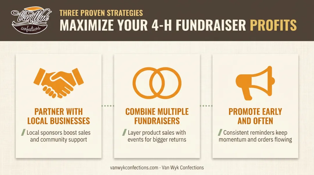 Three strategies to maximize 4-H club fundraising profits infographic