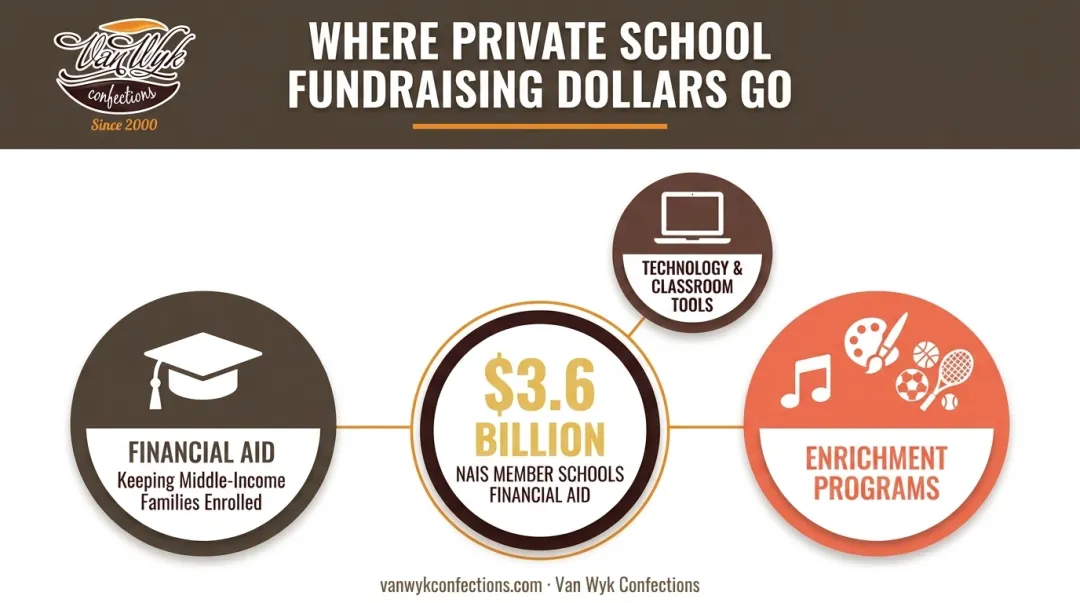 Private school fundraising dollars allocation across aid technology and enrichment