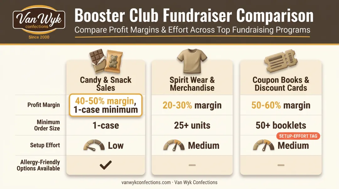Product-based booster club fundraiser profit margin and effort comparison