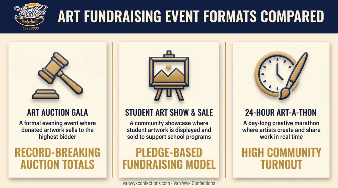 Comparison of three signature school art event fundraiser formats
