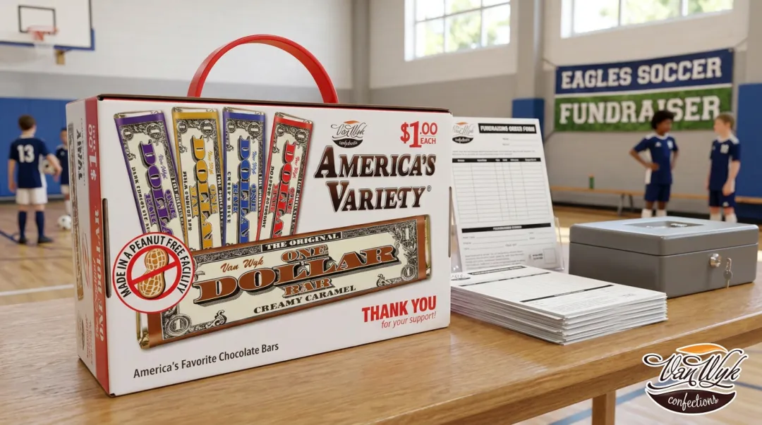 Van Wyk Original One Dollar candy bars fundraising product case display