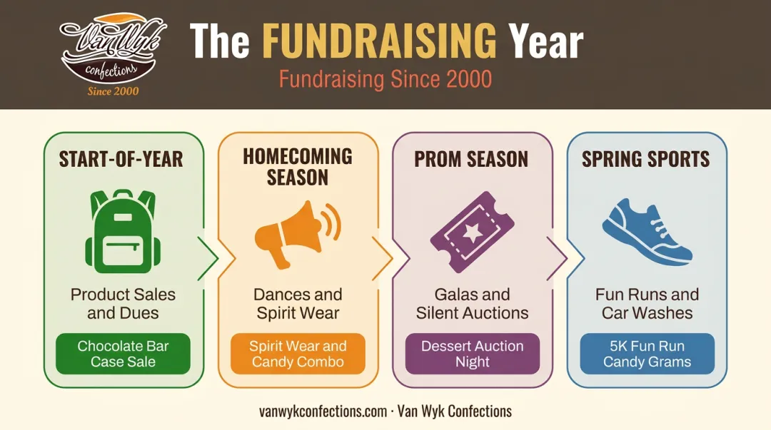 High school fundraiser timing calendar matched to school year seasons