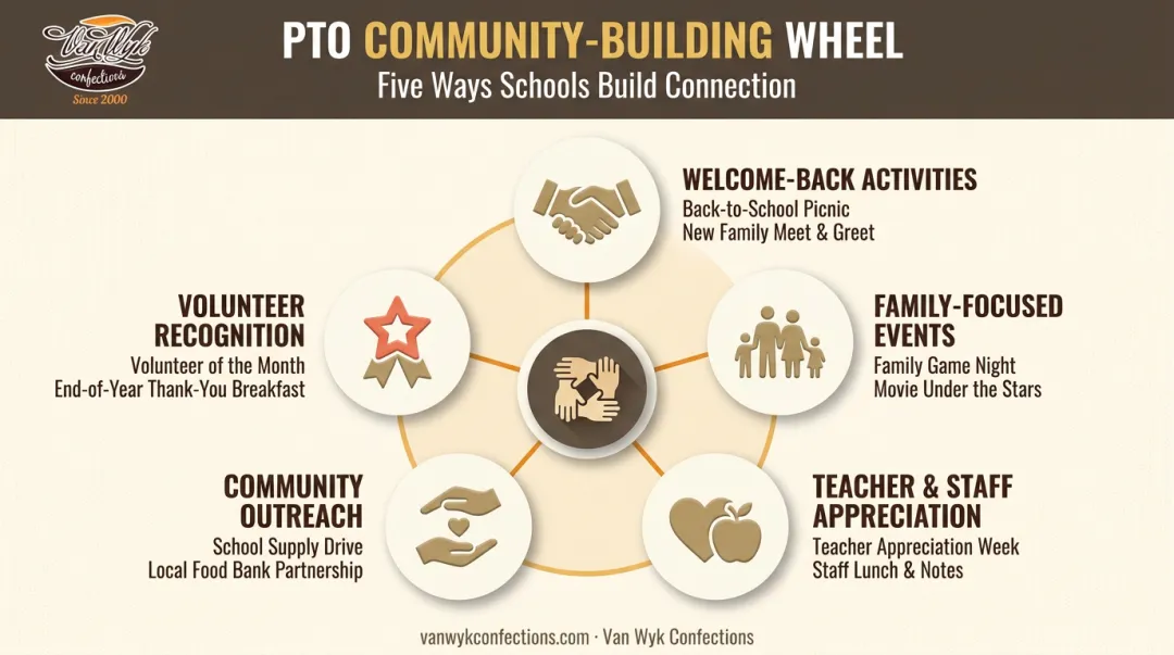 PTO community engagement event categories overview infographic