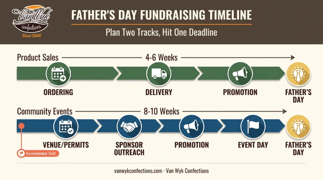 Father's Day fundraiser planning timeline for product sales and events