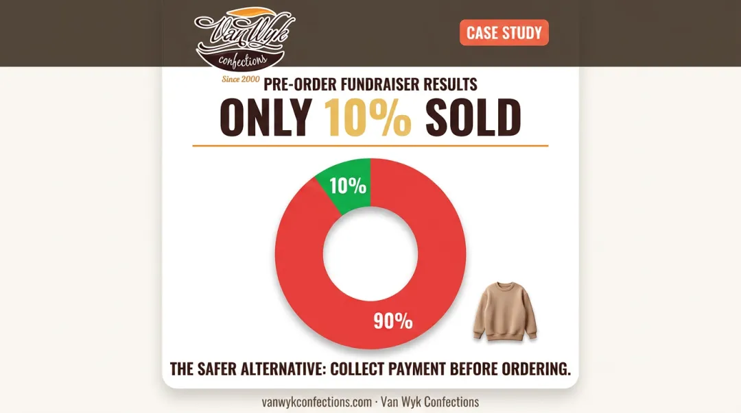 90 percent unsold apparel inventory risk from overordering fundraiser sweatshirts