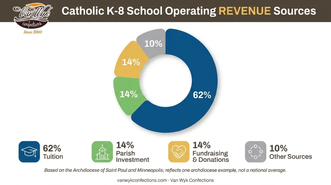 Catholic school operating revenue breakdown by tuition parish and fundraising percentage