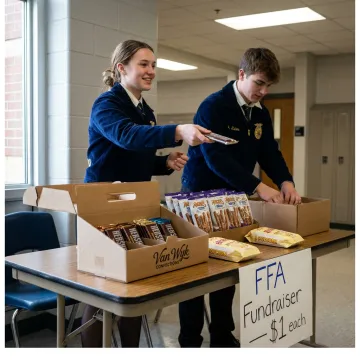 FFA students selling fundraising candy and popcorn