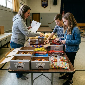 Students organizing mixed bag fundraiser products
